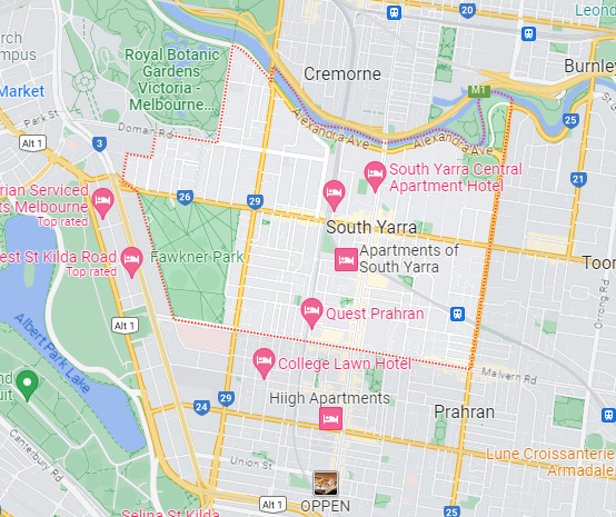 South Yarra map area